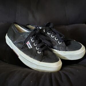 Anthropologie Superga Cotu Black Glitter Sneakers